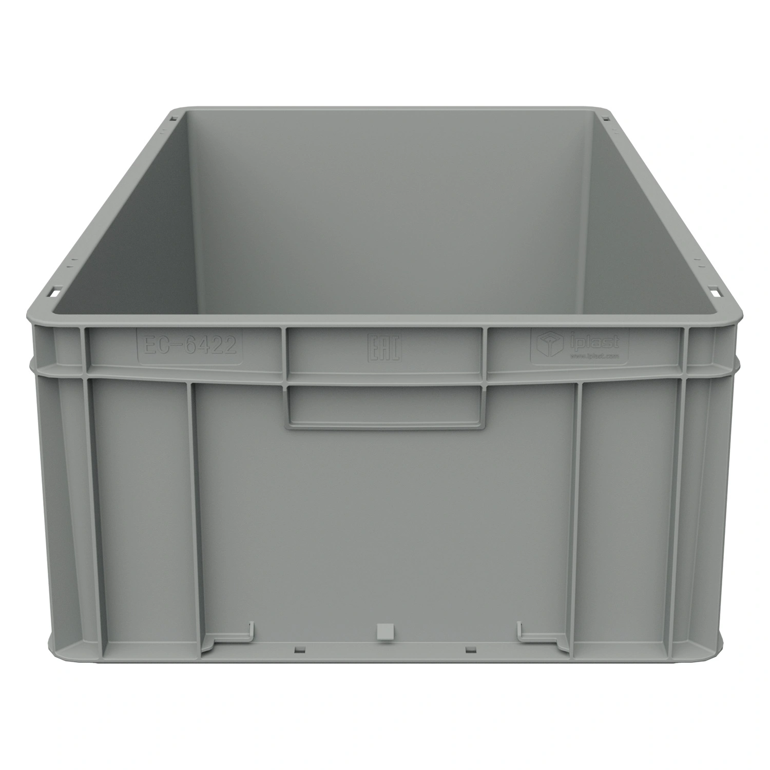 Евроконтейнер ЕС-6422.4 600х400х220 мм iPlast светло-серый с усиленным дном, закрытыми ручками
