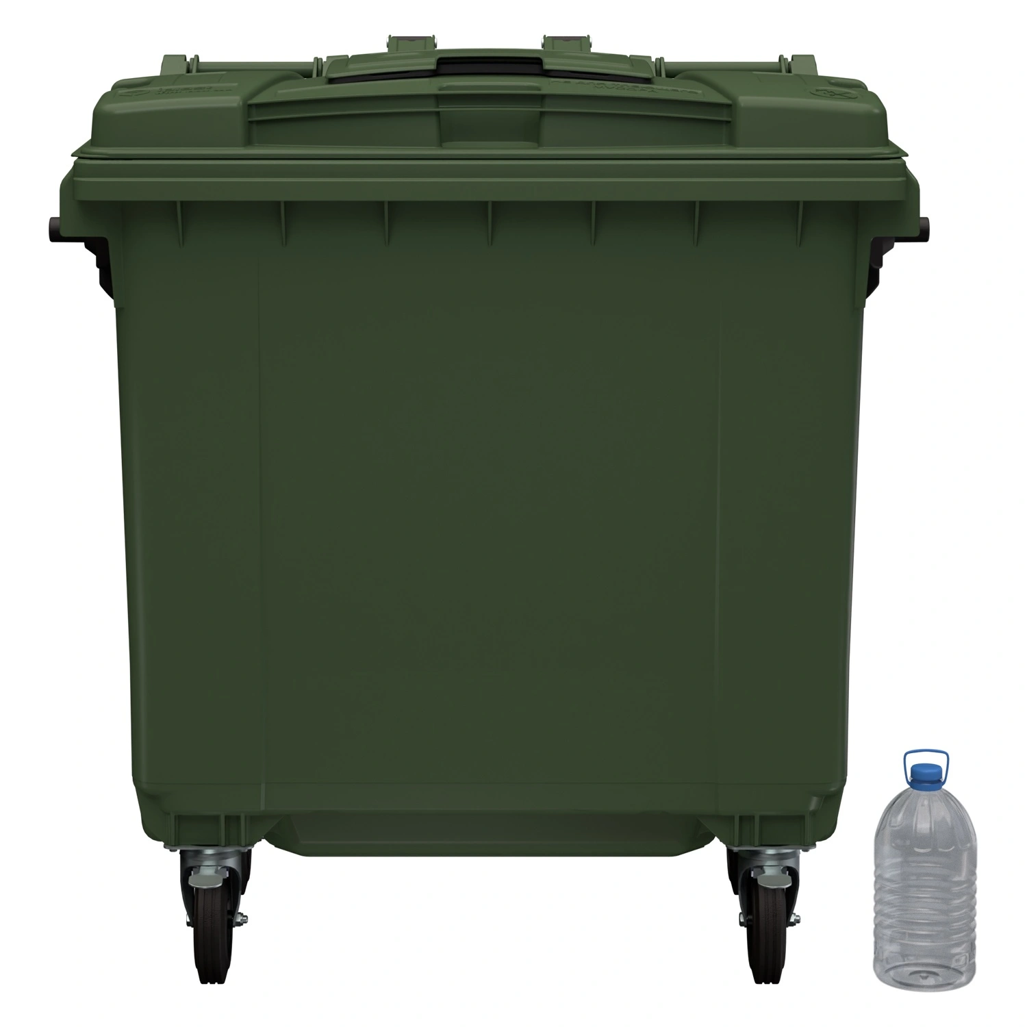 Мусорный контейнер 770 л iPlast зелёный 4-колёсный с зелёной крышкой и мини-крышкой