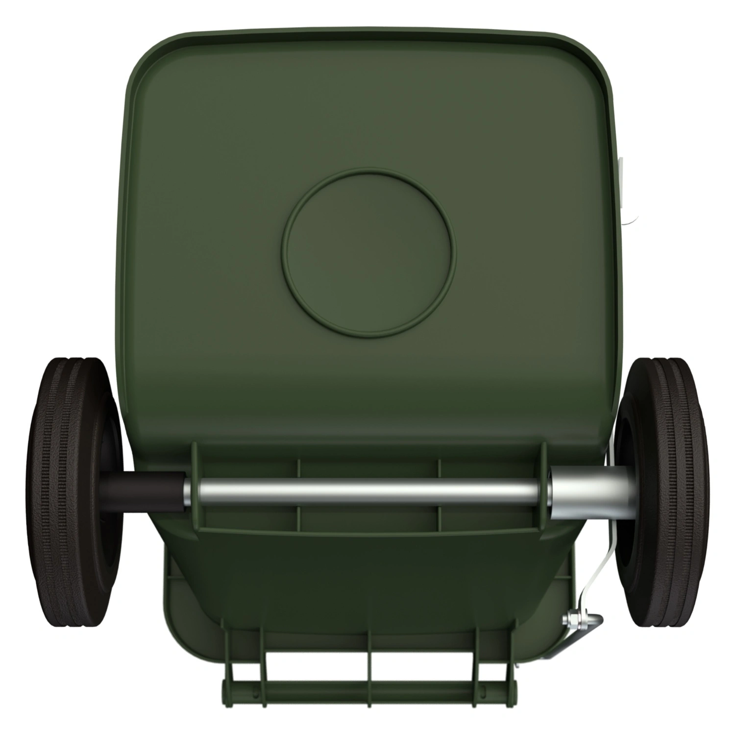 Мусорный контейнер 120 л iPlast зелёный 2-колёсный с зелёной крышкой и педалью открывания