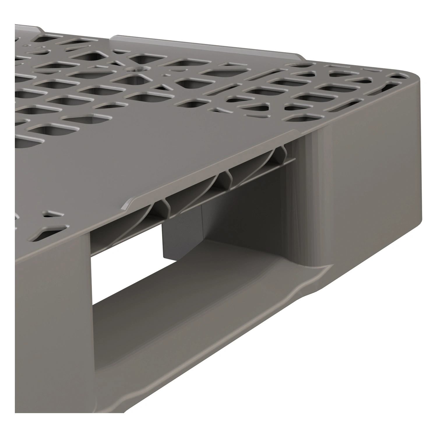 Пластиковый паллет 1200x1000x150 мм iPlast серый многооборотный перфорированный на 3 полозьях с бортиком