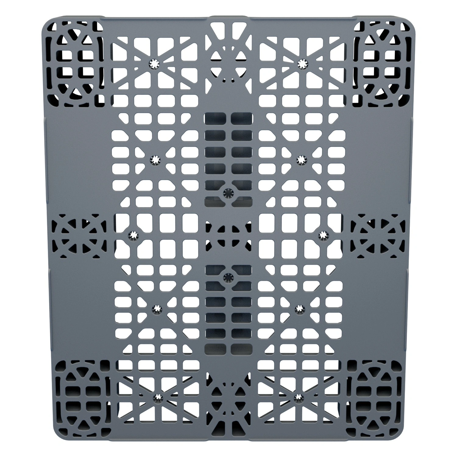 Пластиковый паллет 1200x1000x150 мм iPlast серый многооборотный перфорированный на 3 полозьях с бортиком