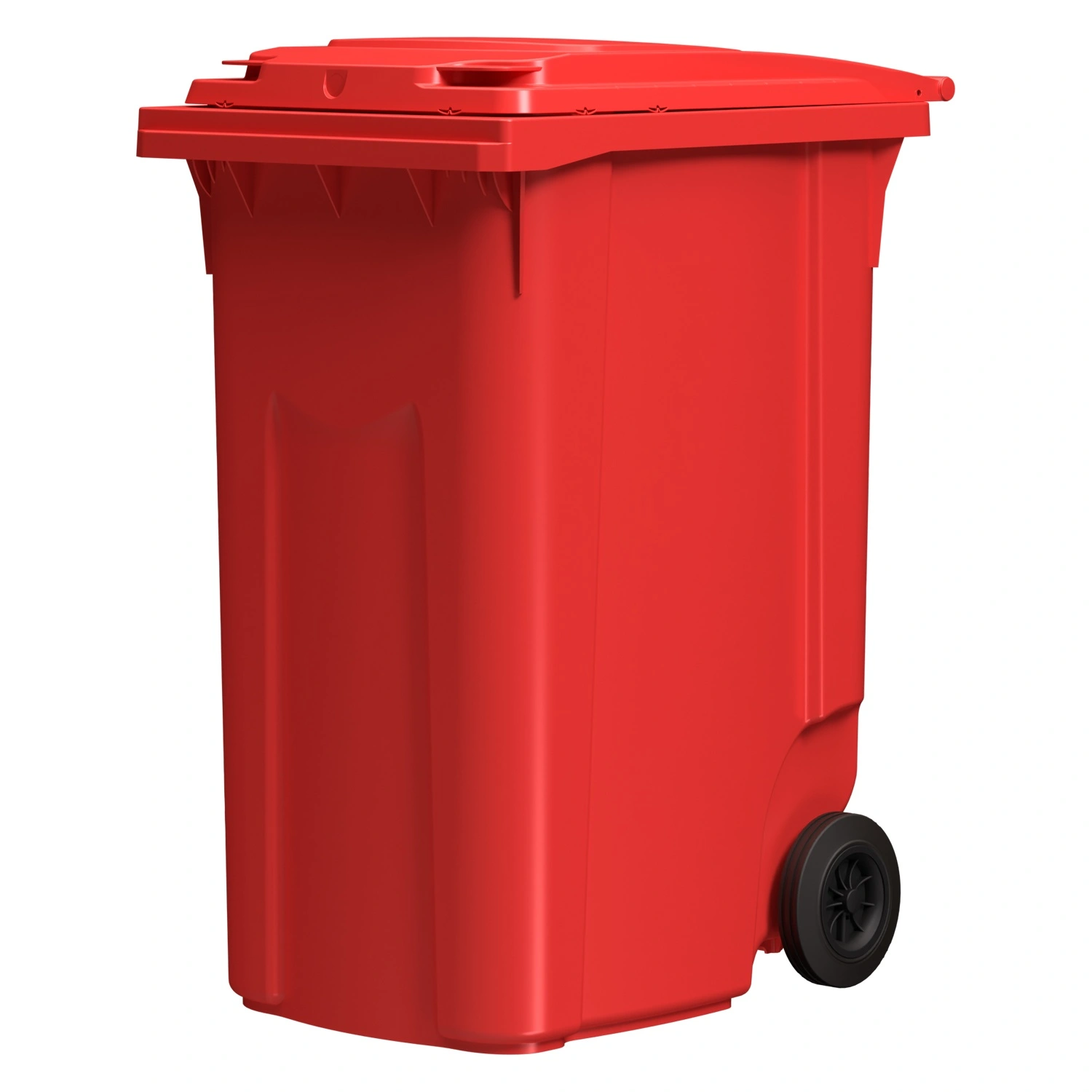 Мусорный контейнер 360 л iPlast красный 2-колёсный (д. 200 мм) с красной крышкой