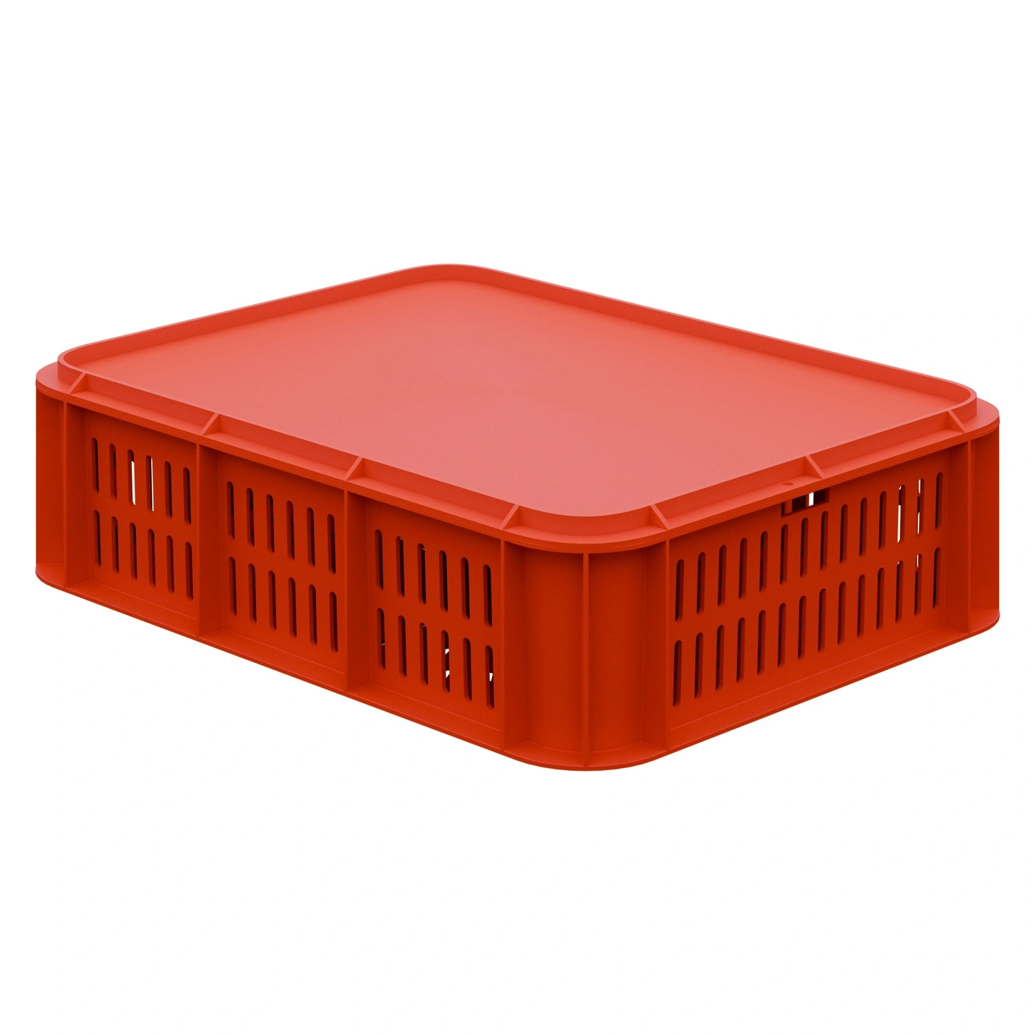 Пищевой ящик универсальный 435х335х110 мм iPlast красный ЭКО с перфорированными стенками сплошным дном и крышкой