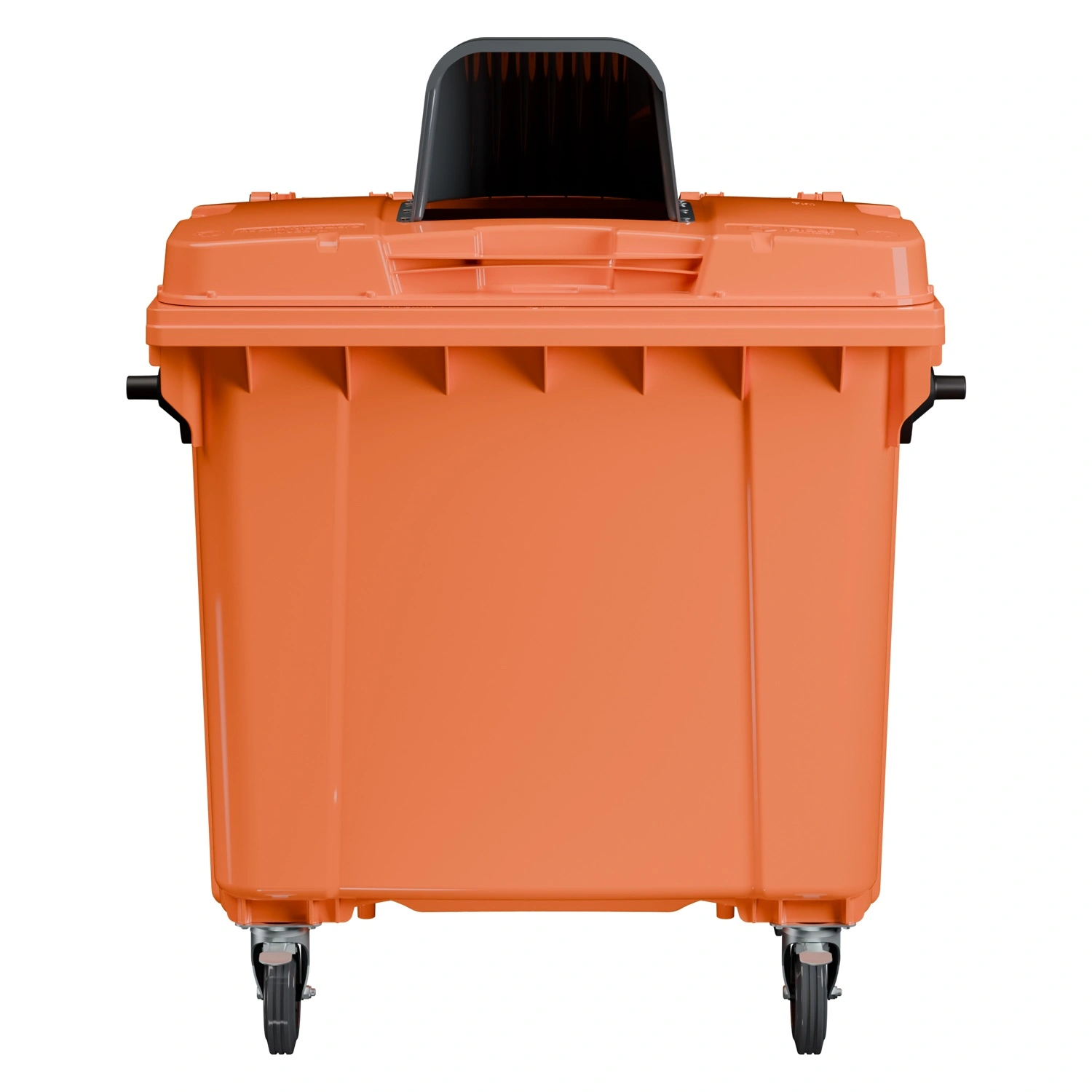 Мусорный контейнер 1100 л iPlast оранж. 4-колёсный перфорир. с оранж. крышкой и капюшоном 260 мм N1 (20.807.1)