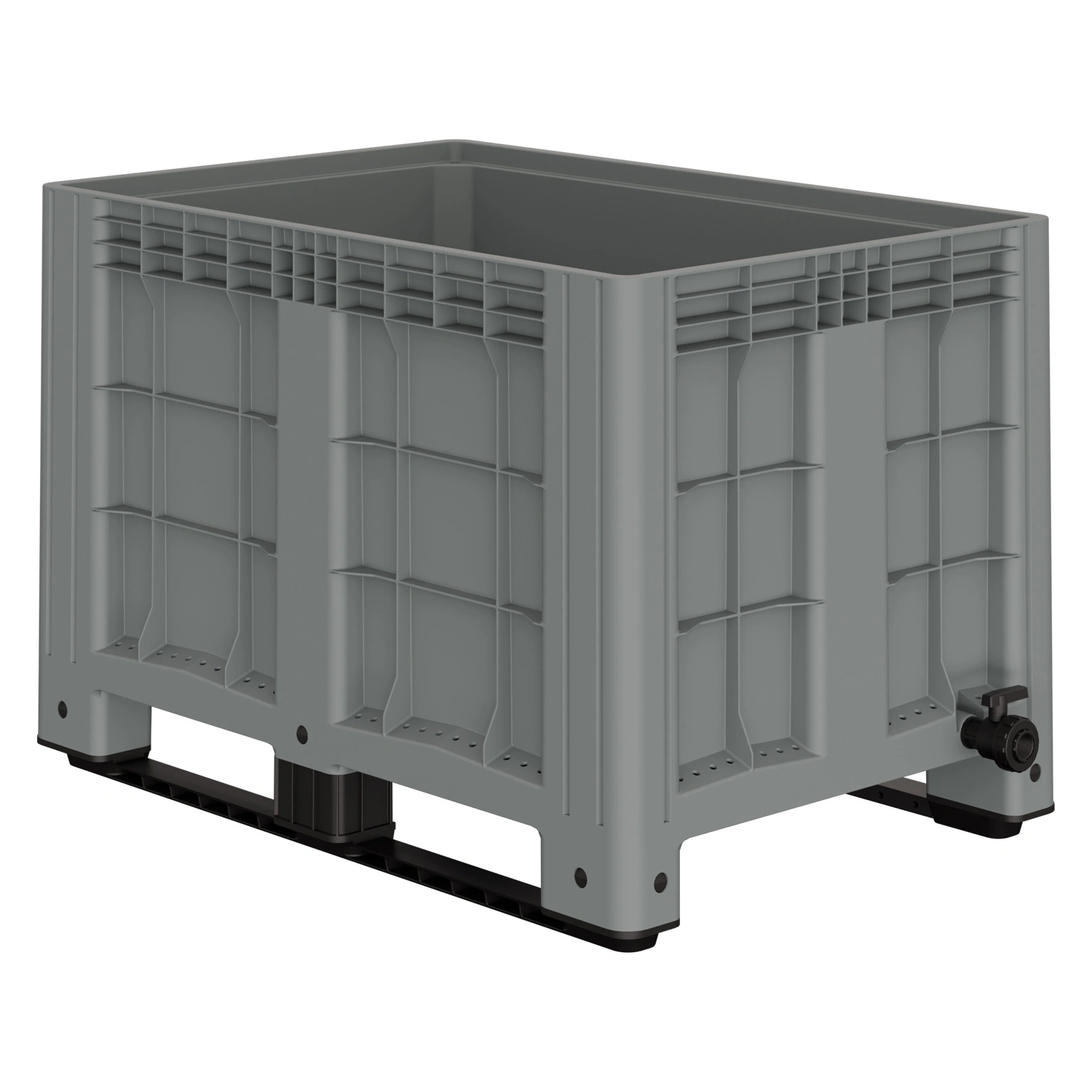 Большой контейнер 1200х800х800 мм iPlast iBOX светло-серый со сплош. стенками и дном на полозьях с краном 1 дюйм