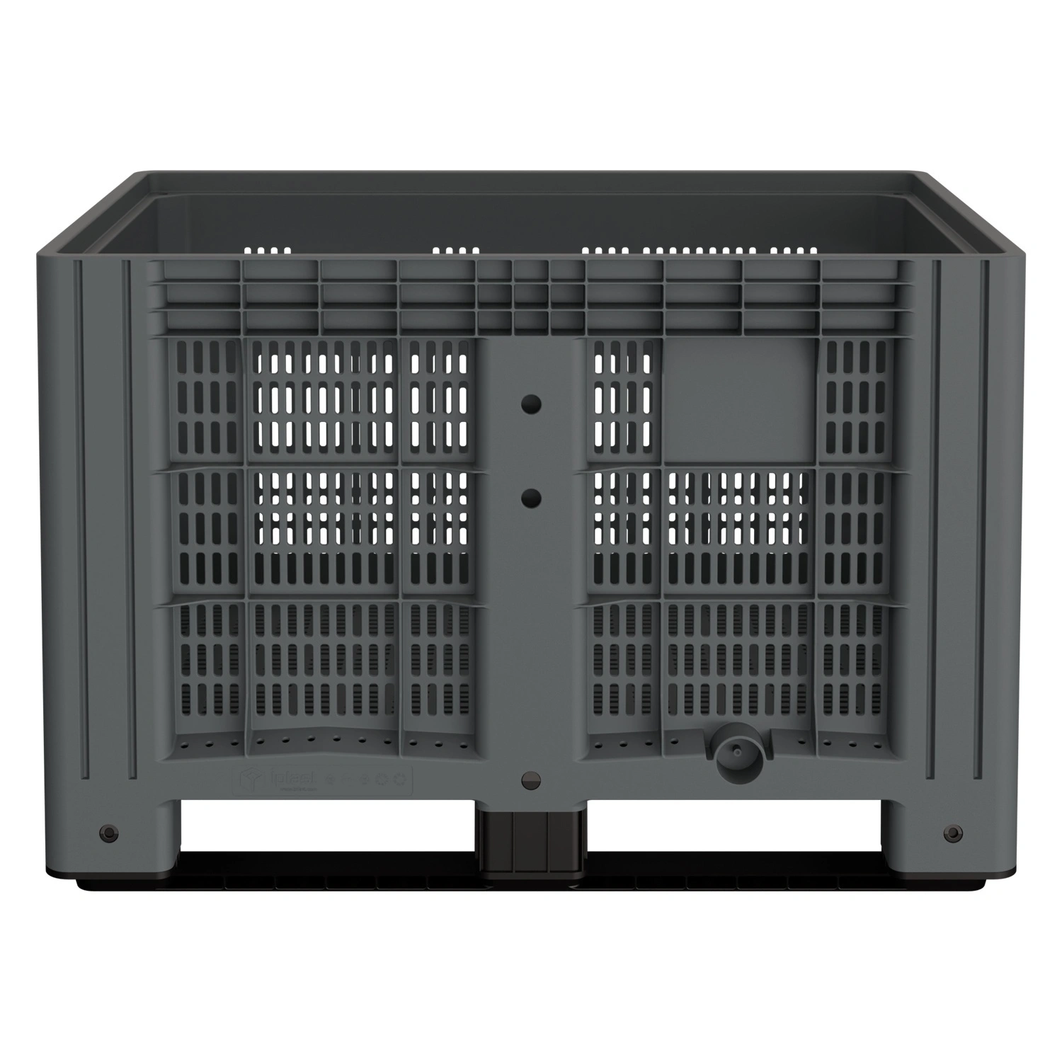 Большой контейнер 1200x800x800 мм iPlast iBOX серый c перфорированными стенками и дном, на полозьях
