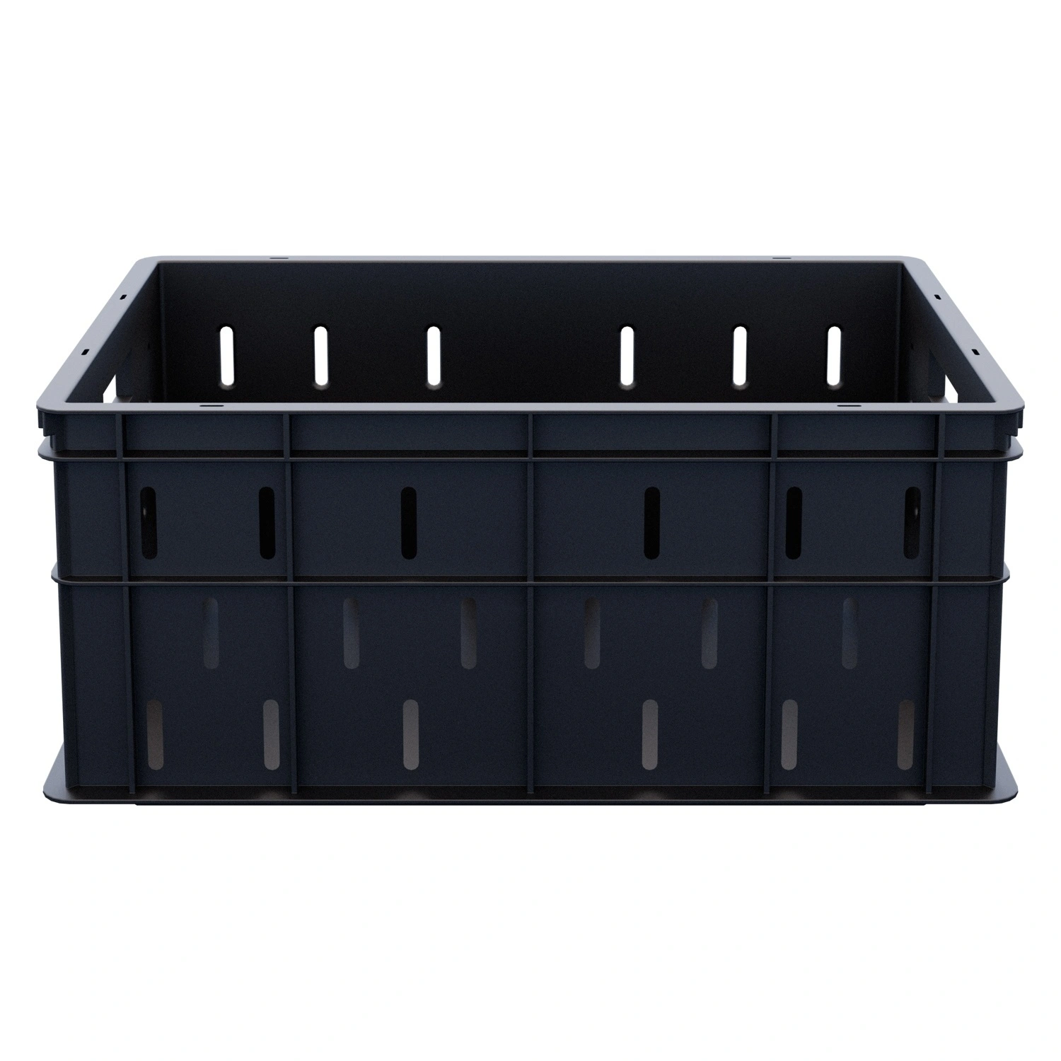 Пищевой ящик универсальный 600х400х259мм iPlast чёрный ЭКО с перфорированными стенками и сплошным дном