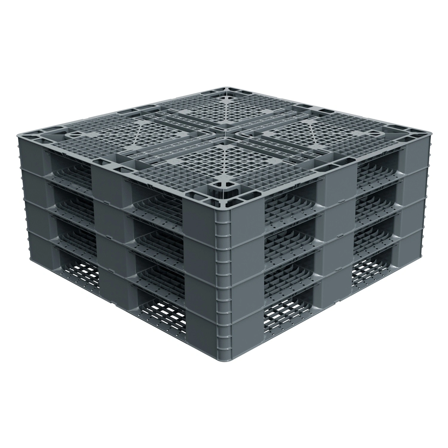 Пластиковый паллет 1050х1050х120 мм iPlast серый перфорированный на 6 полозьях с бортиком для биг-бэгов
