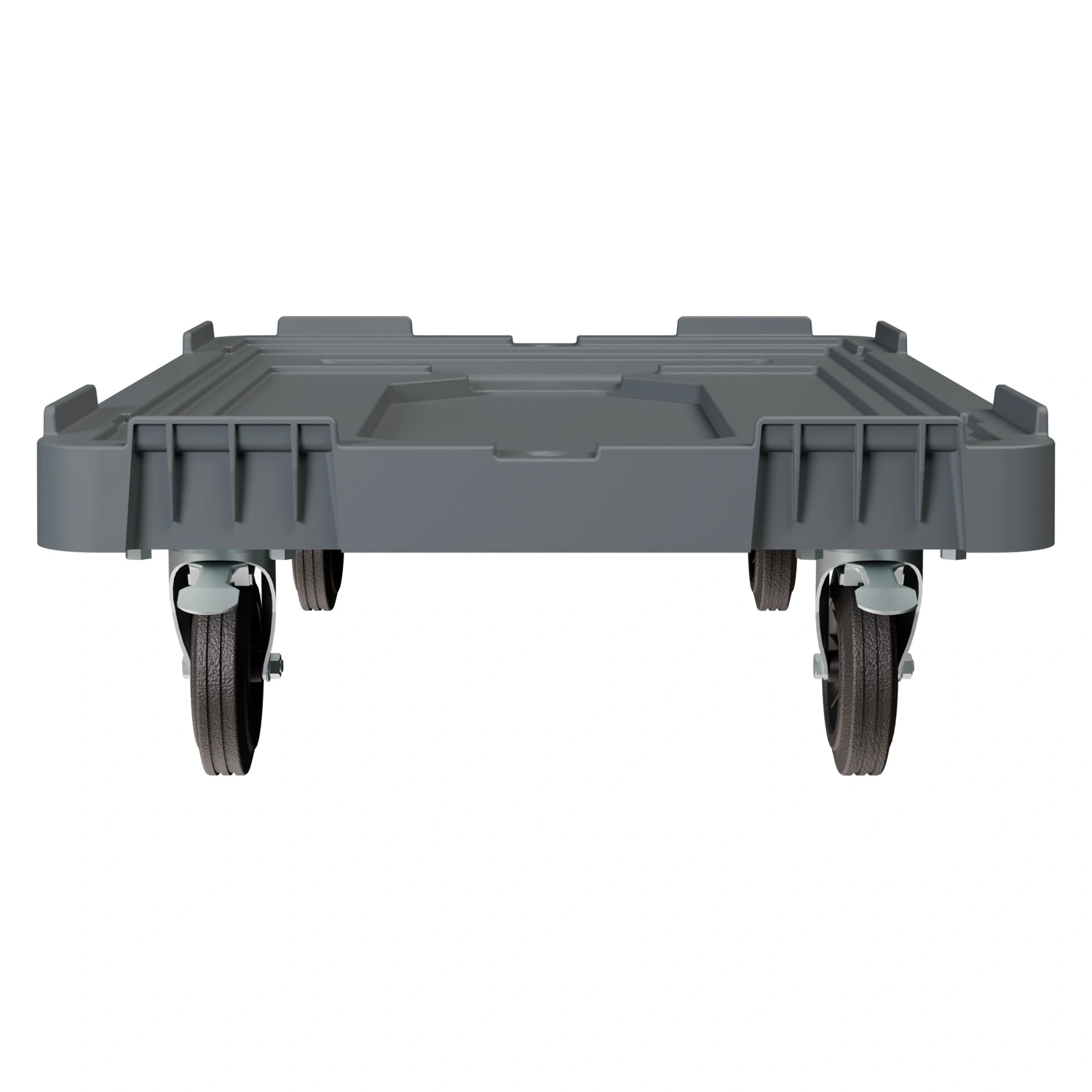 Складская тележка 620х420х185 мм iPlast серая 4-колёсная (2 колеса с тормозом) с 2 трубами усиления