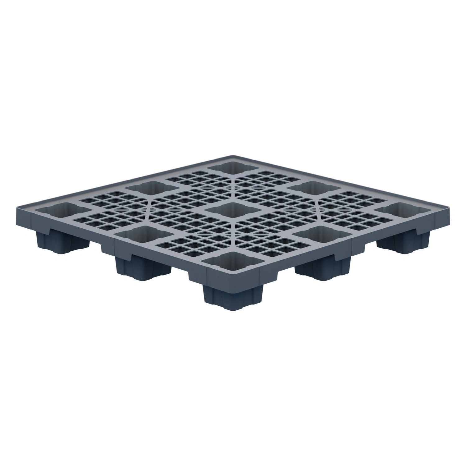 Пластиковый паллет 1100x1100x140 мм iPlast серый перфорированный на ножках с бортиком