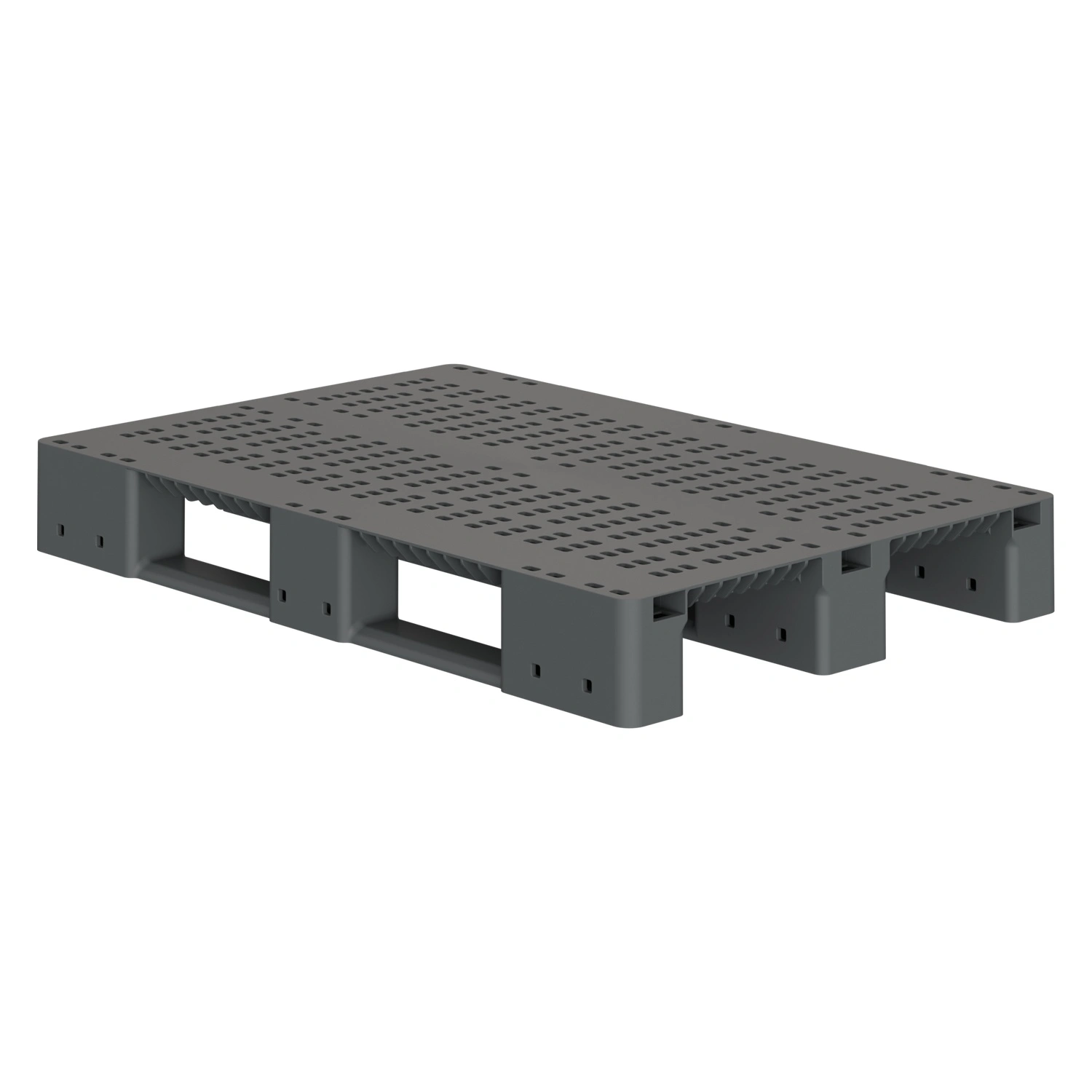 Пластиковый паллет 1200x800x150 мм iPlast серый перфорированный на 3 полозьях без бортика