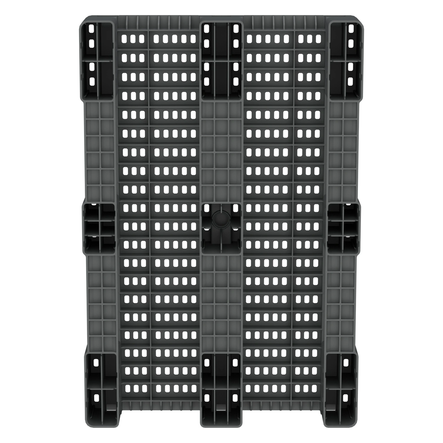 Пластиковый паллет 1200x800x150 мм iPlast серый перфорированный на 3 полозьях с бортиком