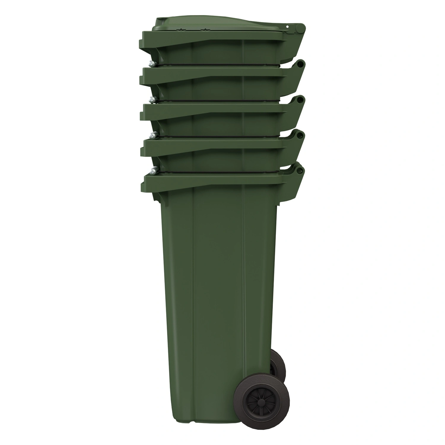 Мусорный контейнер 120 л iPlast зелёный 2-колёсный (д. 200 мм) с зелёной крышкой NEW (20.805)