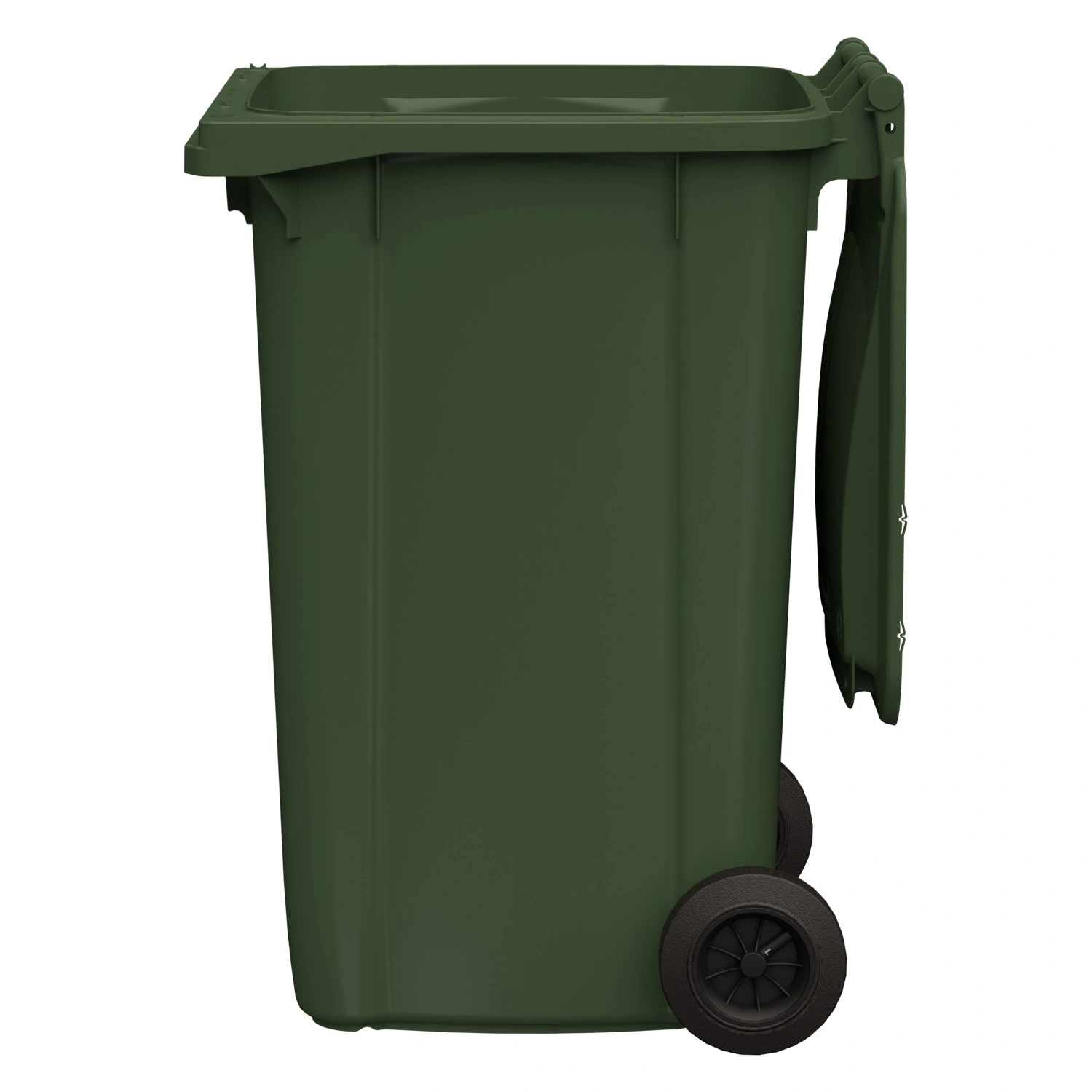Мусорный контейнер 240 л iPlast зелёный 2-колёсный (д. 200 мм) с зелёной крышкой NEW (20.808)