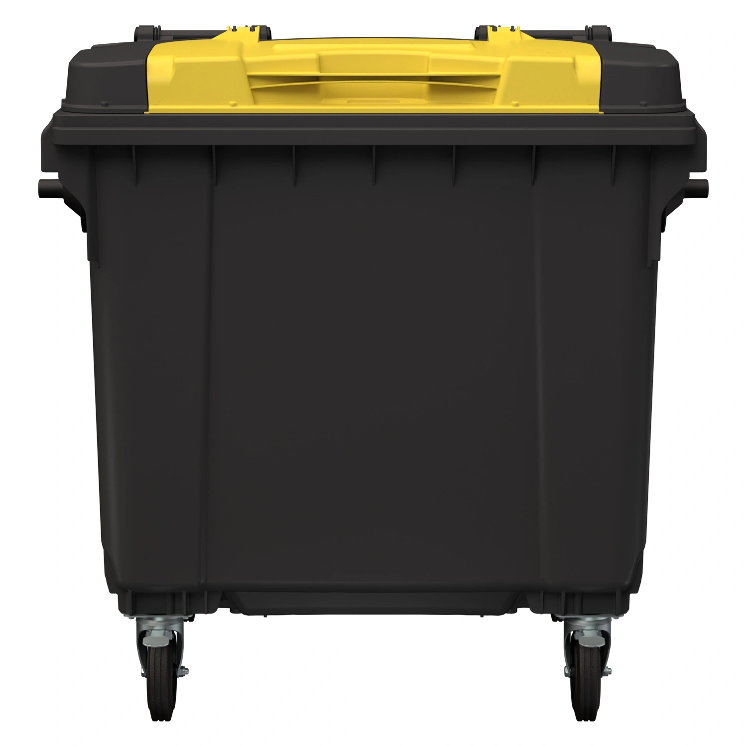 Мусорный контейнер 1100 л iPlast тёмно-серый 4-колёсный с жёлтой крышкой TwinLid