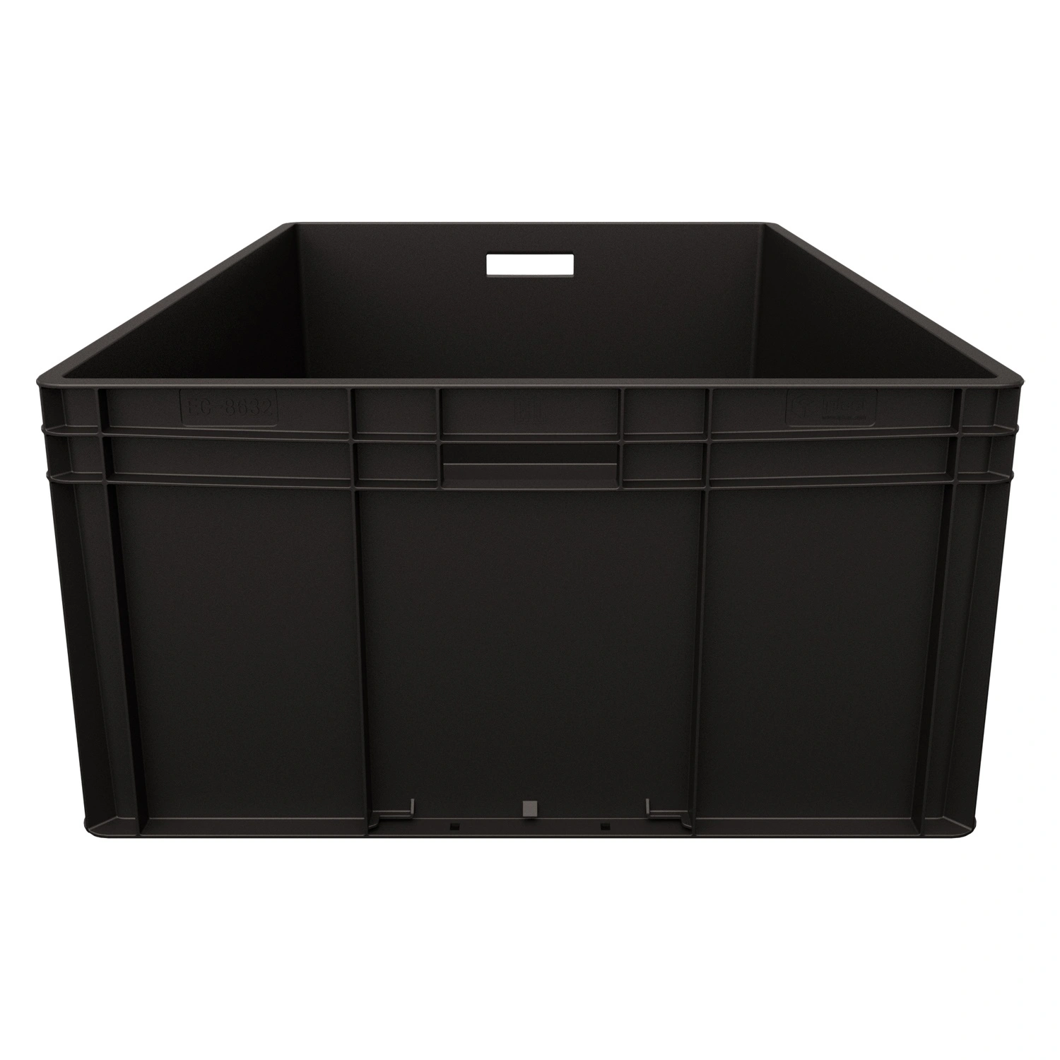 Евроконтейнер ЕС-8632.3 800х600х320 мм iPlast чёрный ЭКО с усиленным дном, открытыми ручками