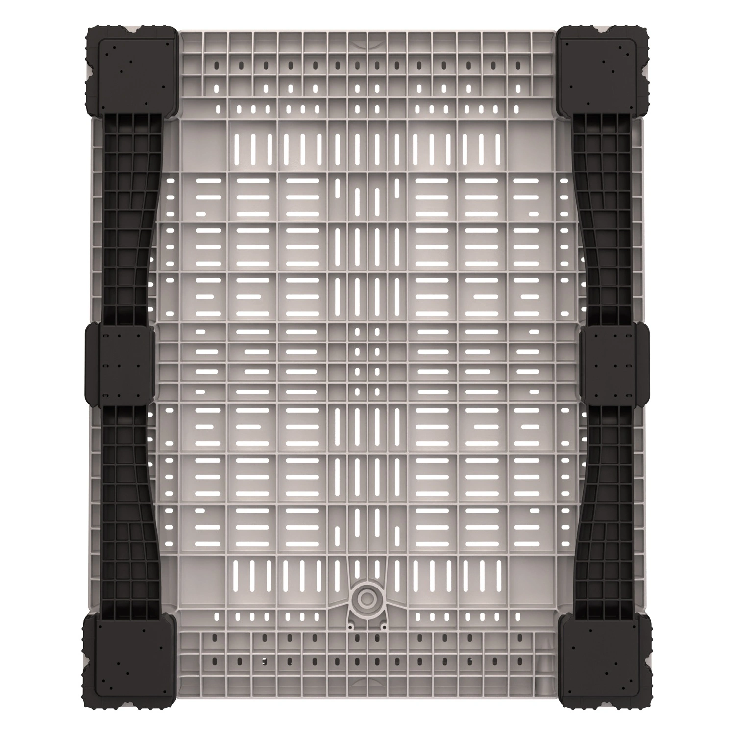Большой контейнер 1200x1000x780 мм iPlast iBOX светло-серый c перфорированными стенками и дном, на полозьях