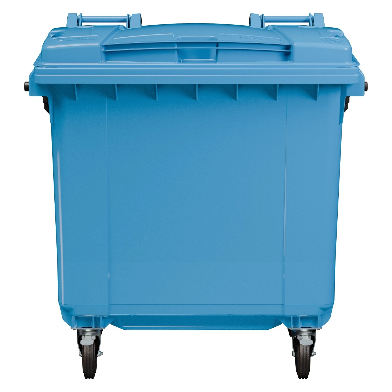 Мусорный контейнер 770 л iPlast тёмно-голубой 4-колёсный с тёмно-голубой крышкой