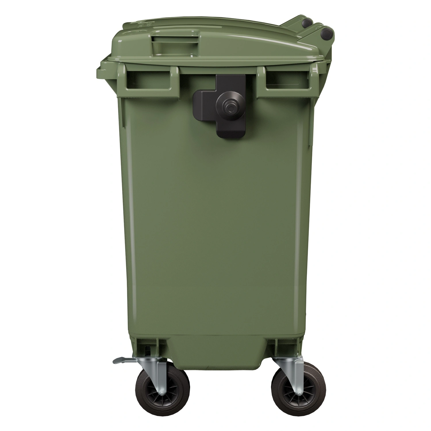 Мусорный контейнер 770 л iPlast зелёный 4-колёсный с зелёной крышкой