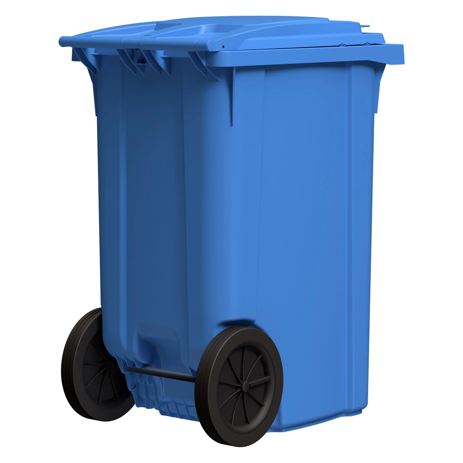 Мусорный контейнер 360 л iPlast тёмно-голубой 2-колёсный (д. 300 мм) с тёмно-голубой крышкой