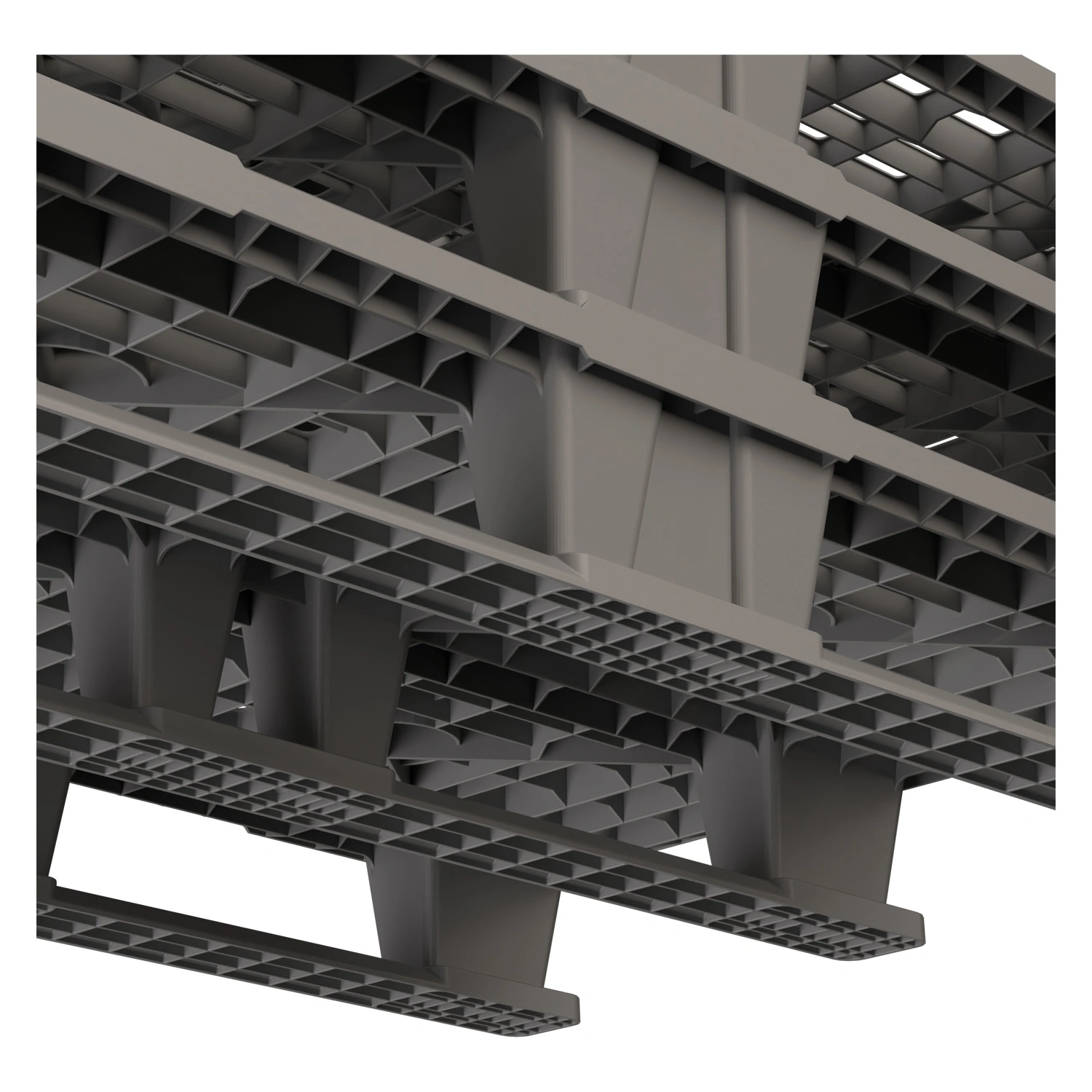 Пластиковый паллет 1200x800x150 мм iPlast серый многооборотный перфорированный на 3 полозьях с бортиком