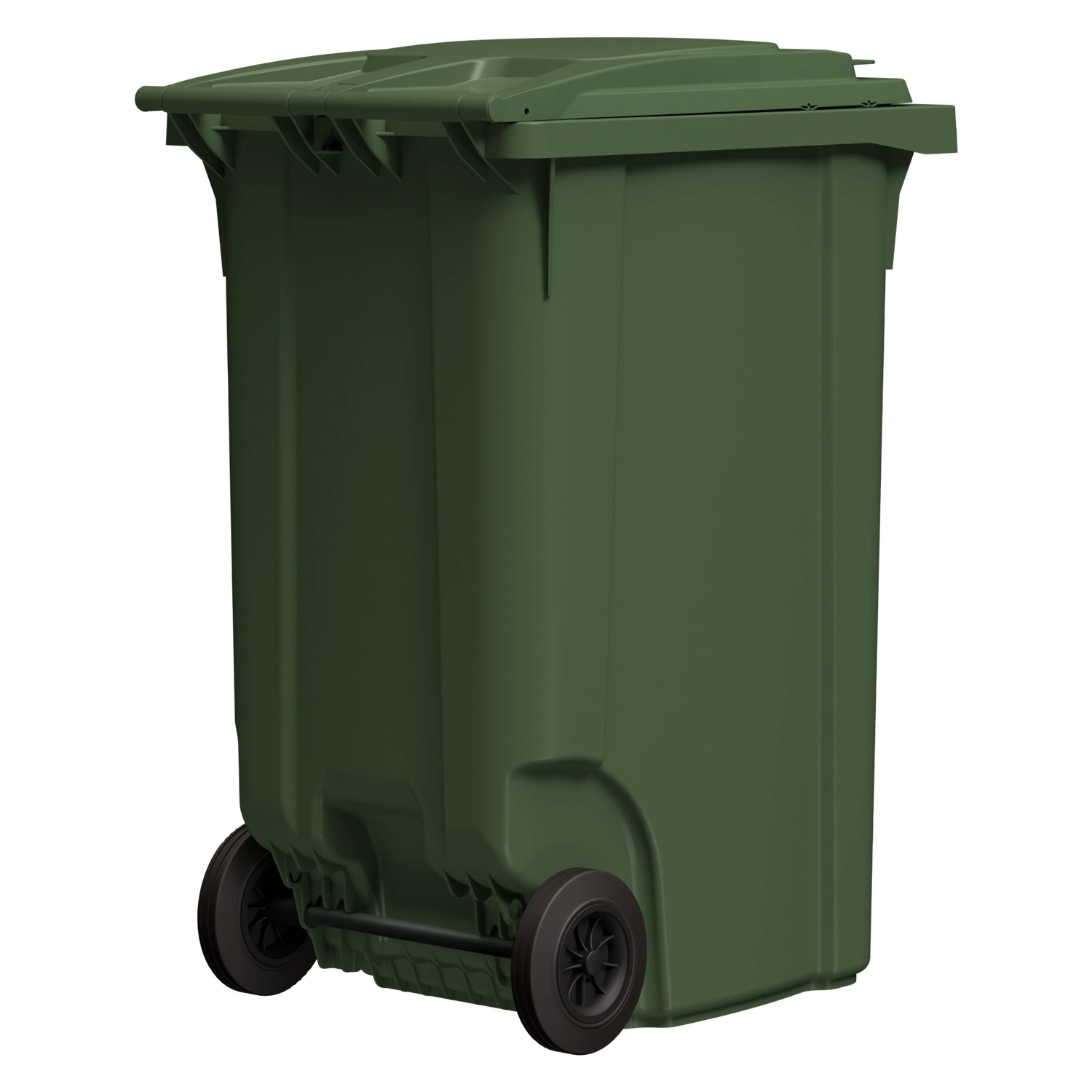 Мусорный контейнер 360 л iPlast зелёный 2-колёсный (д. 200 мм) с зелёной крышкой