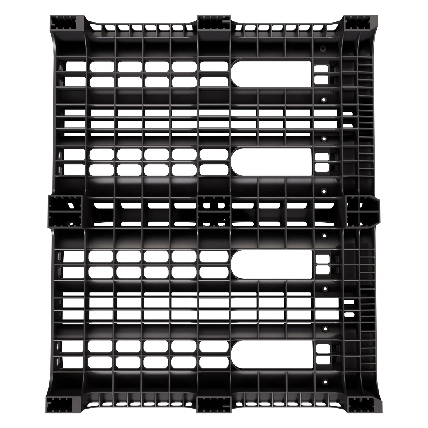 Пластиковый паллет BottleRack 1200х1000х380 мм iPlast чёрный ЭКО перфорированный на ножках с бортиком для бутылей