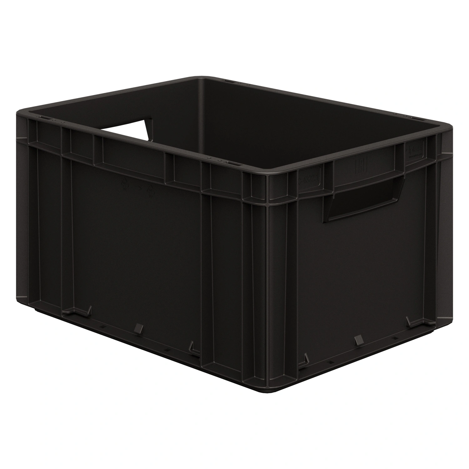 Евроконтейнер ЕС-4322.2 400х300х220 мм iPlast чёрный ЭКО со сплошным дном, закрытыми ручками