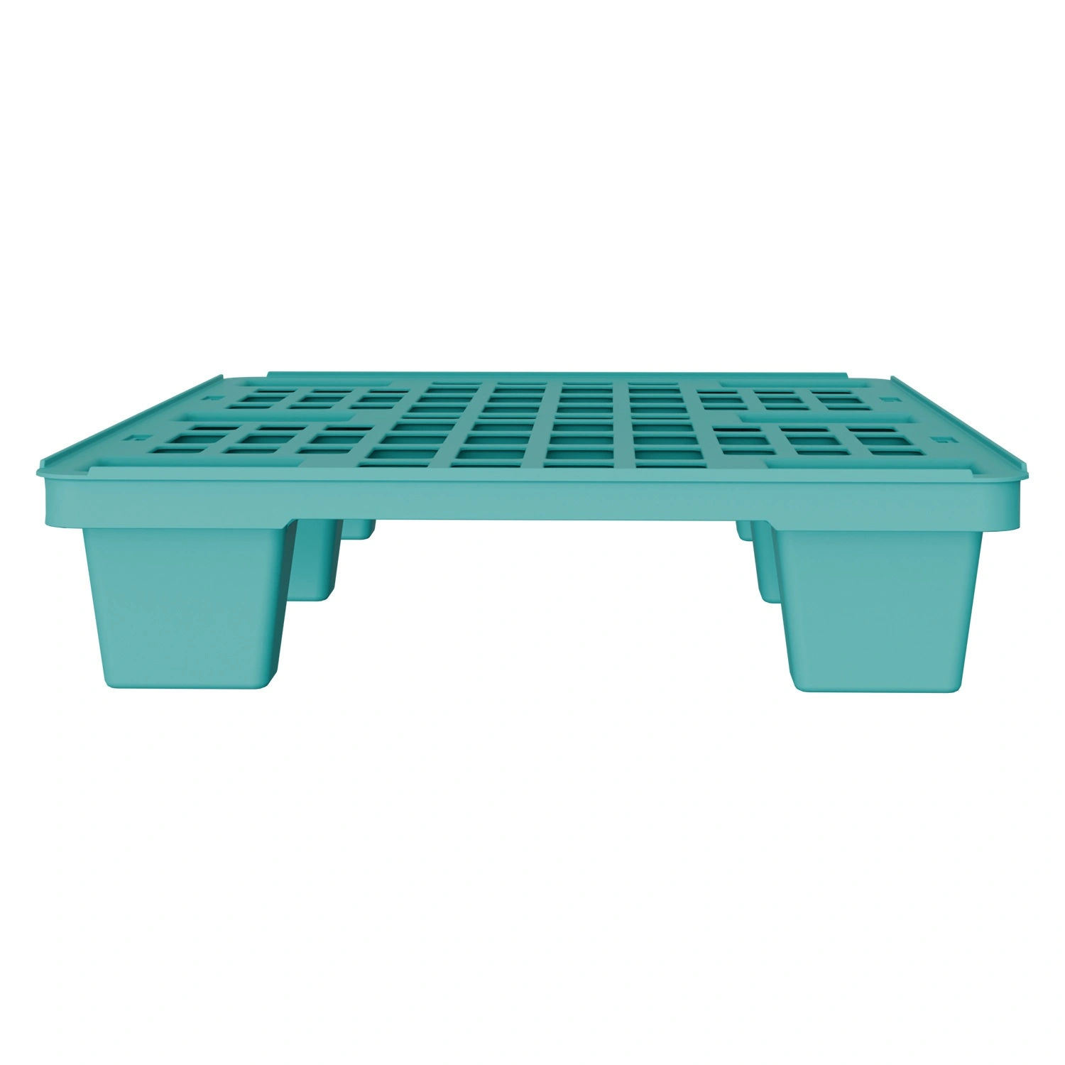 Пластиковый паллет 800x600x135 мм iPlast бирюзовый перфорированный на ножках с бортиком