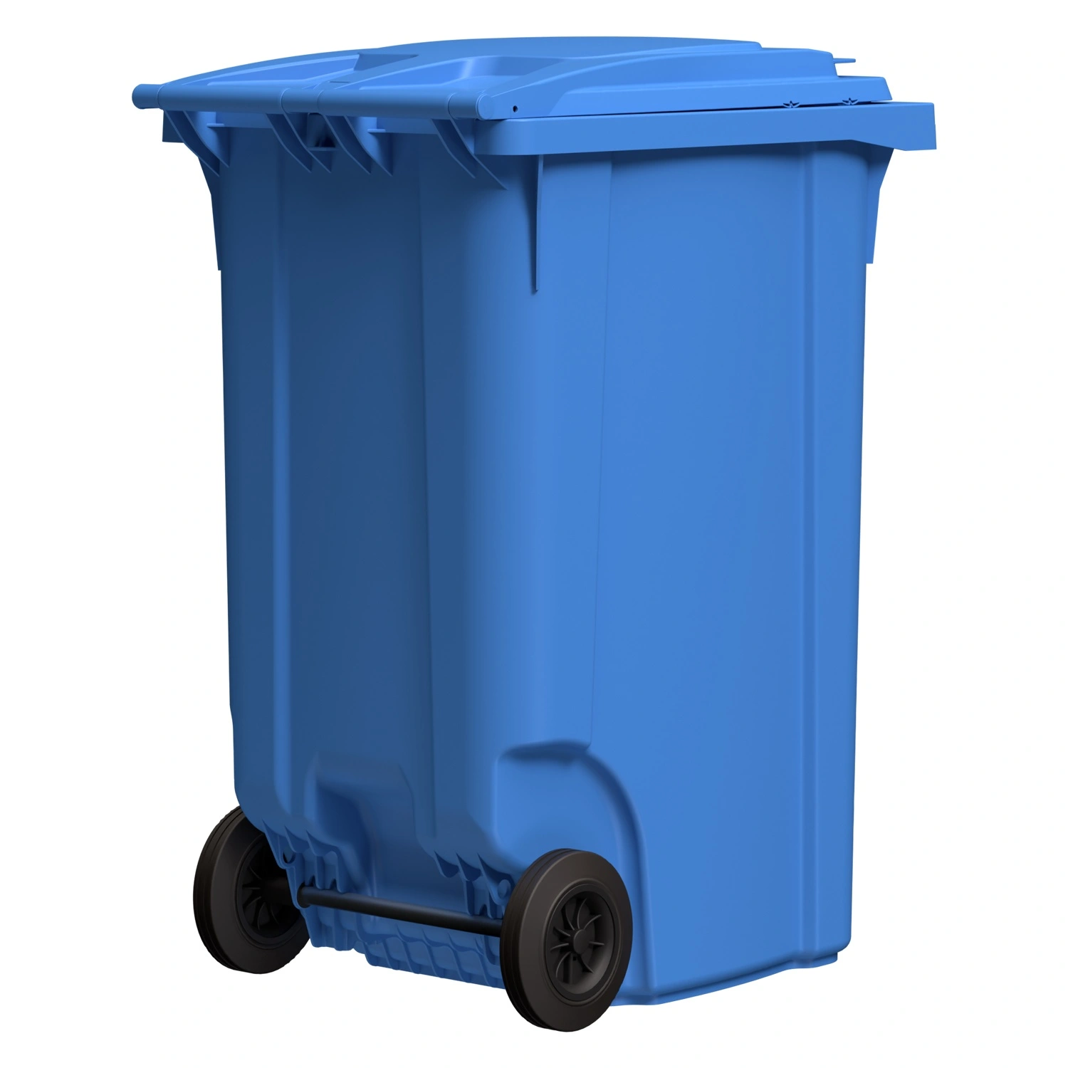 Мусорный контейнер 360 л iPlast тёмно-голубой 2-колёсный (д. 200 мм) с тёмно-голубой крышкой
