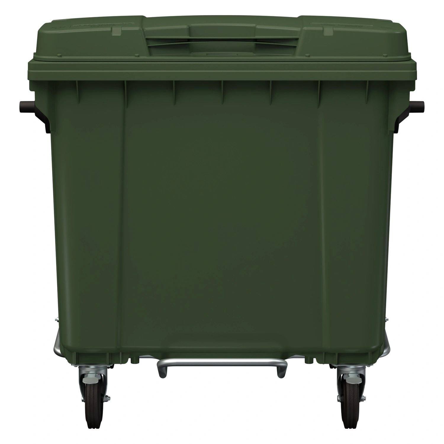 Мусорный контейнер 1100 л iPlast зелёный 4-колёсный с зелёной крышкой и педалью открывания Мусорный контейнер 1100 л iPlast зелёный 4-колёсный с зелёной крышкой и педалью открывания