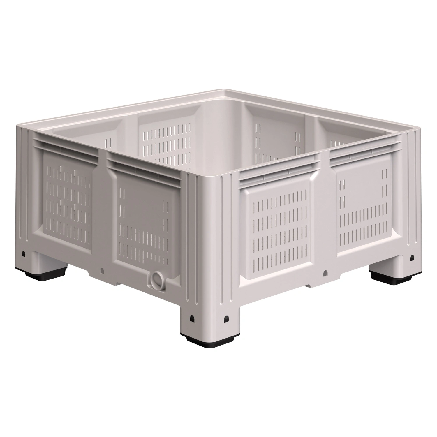 Большой контейнер 1130x1130x580 мм iPlast iBOX светло-серый c перфорированными стенками и дном, на ножках