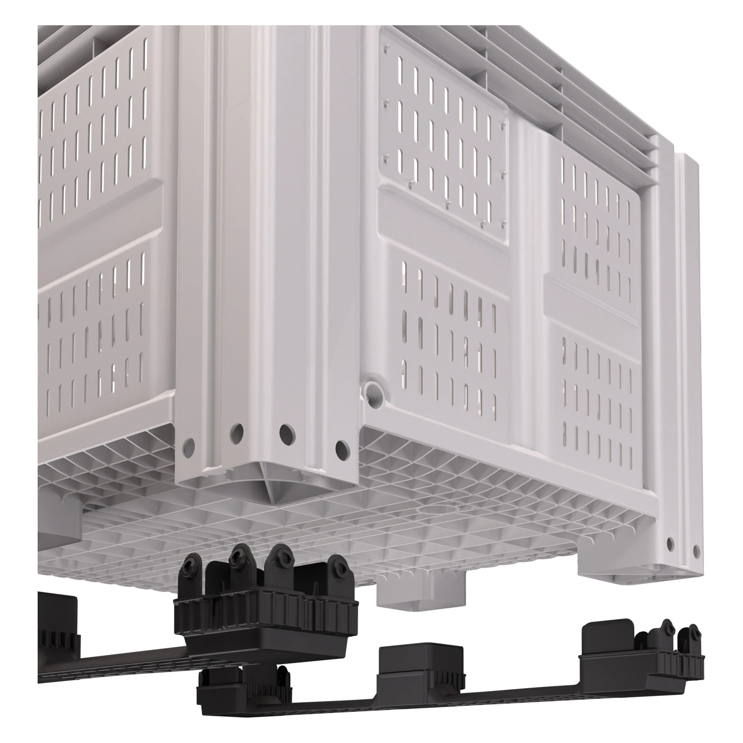 Большой контейнер 1200x1000x780 мм iPlast iBOX светло-серый c перфорированными стенками и дном, на полозьях
