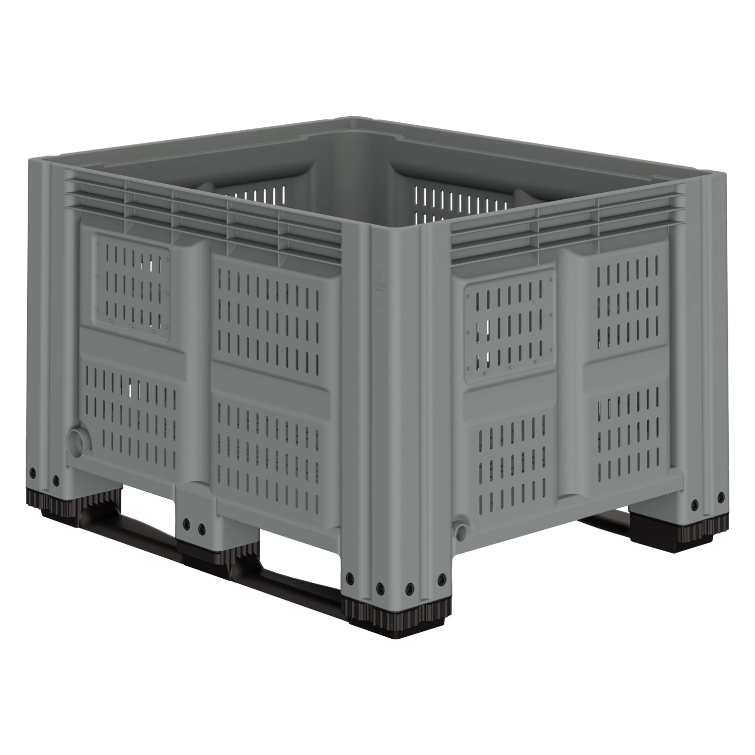 Большой контейнер 1200x1000x780 мм iPlast iBOX светло-серый c перфорированными стенками и дном, на полозьях