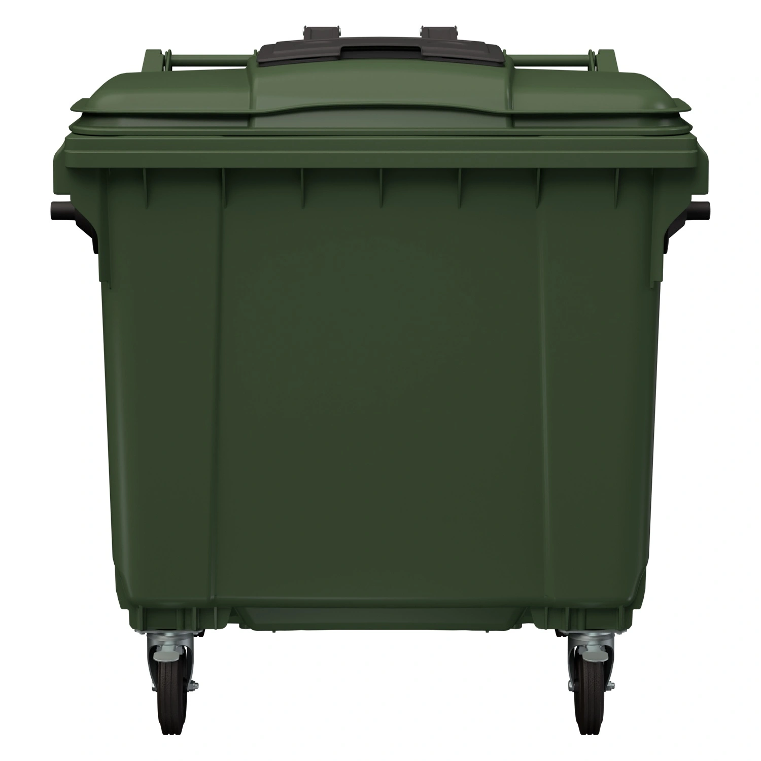 Мусорный контейнер 1100 л iPlast зелёный 4-колёсный с зелёной крышкой и тёмно-серой мини-крышкой