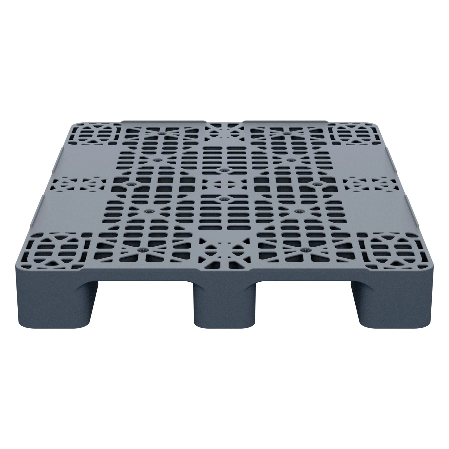 Пластиковый паллет 1200x1000x150 мм iPlast серый перфорированный на 2 полозьях с бортиком