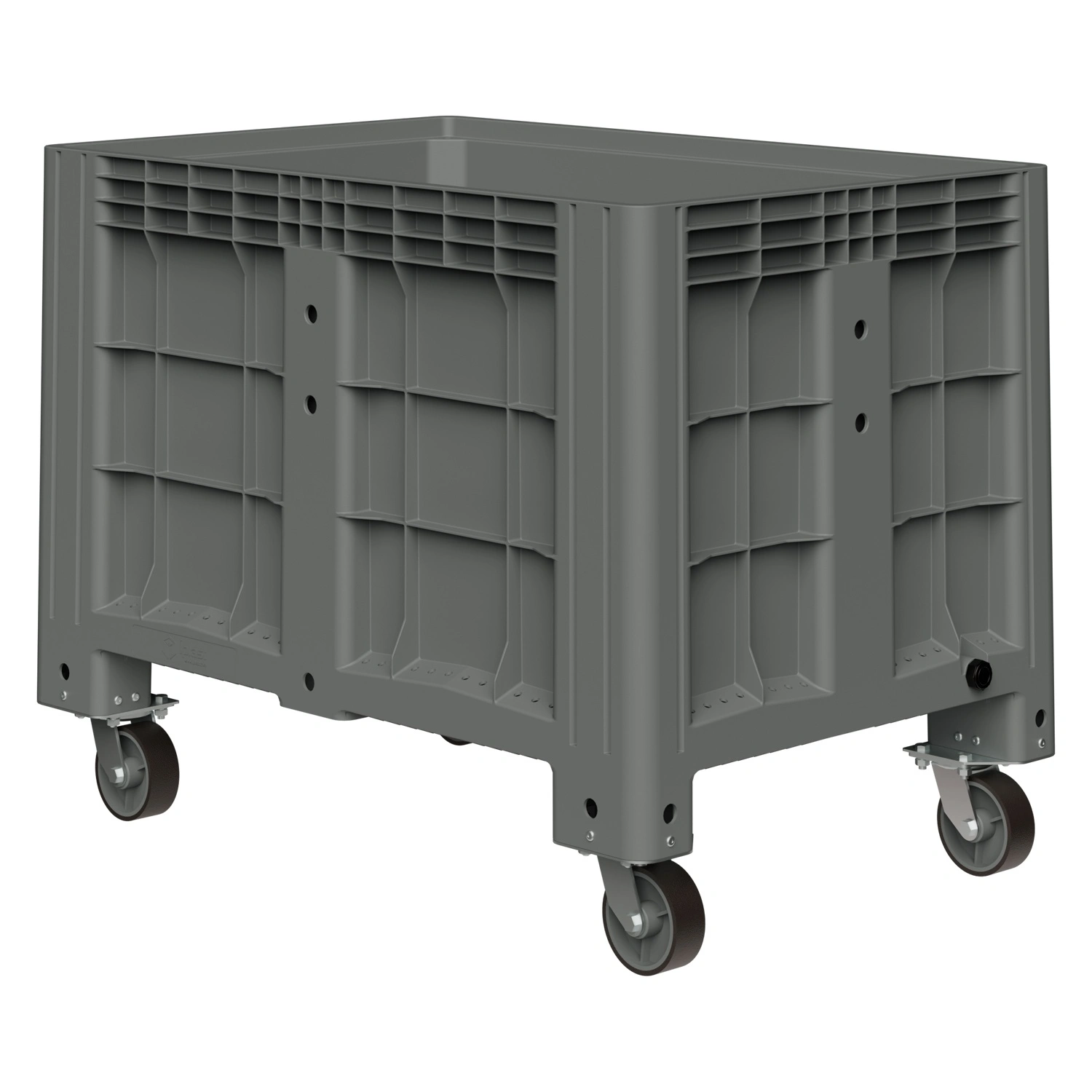 Большой контейнер 1200х800х920 мм iPlast iBOX светло-серый со сплош. стенками и дном, на колёсах с пробкой 1 дюйм