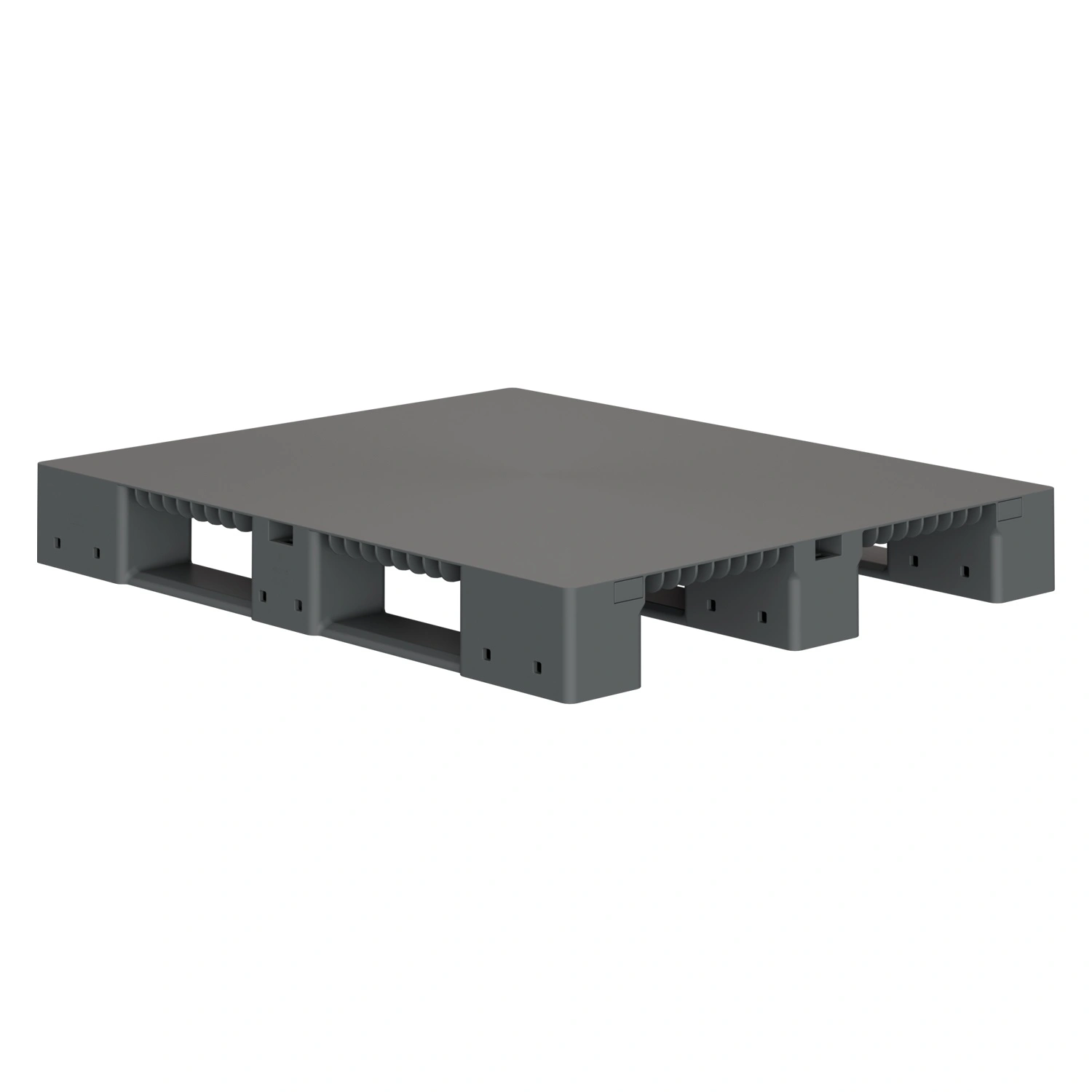 Пластиковый паллет 1200х1000х150 мм iPlast серый сплошной на 3 полозьях без бортика и 2 трубами усиления