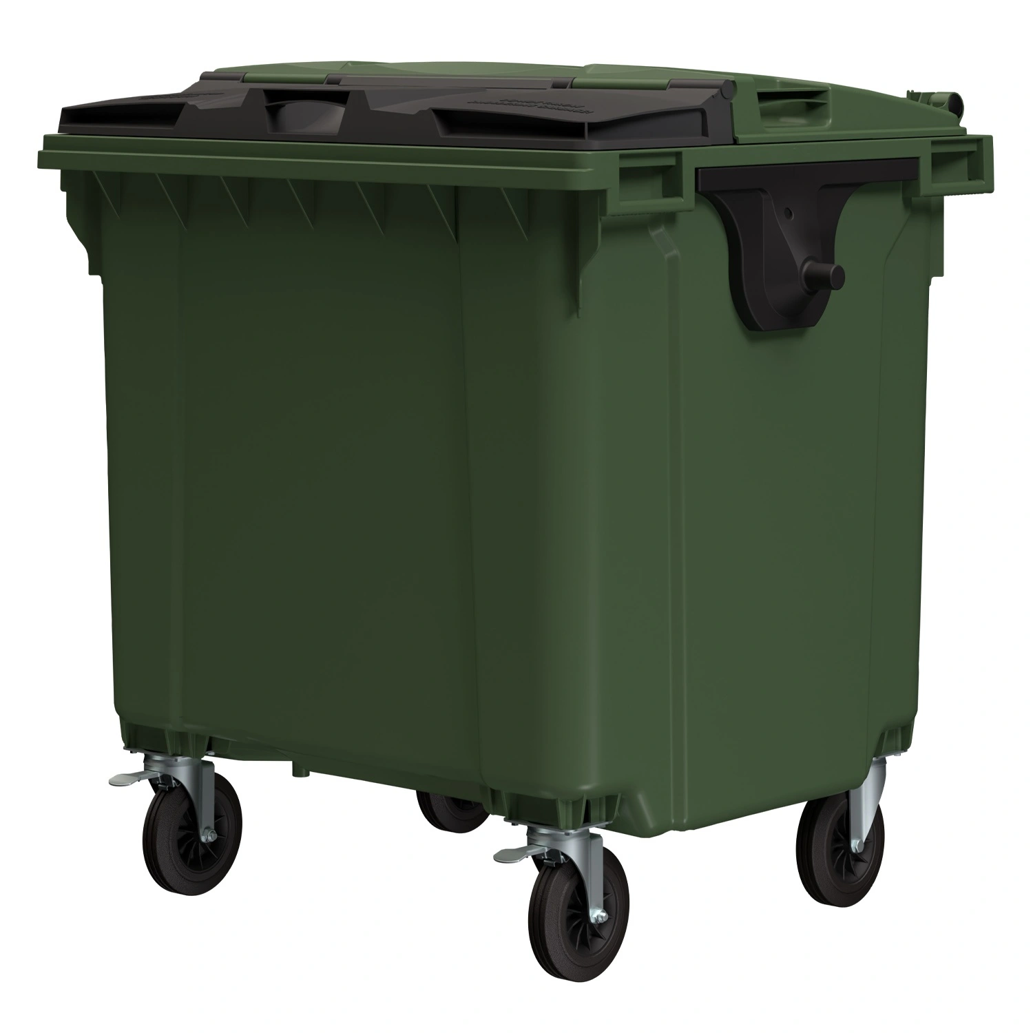 Мусорный контейнер 1100 л iPlast зелёный 4-колёсный с зелёной крышкой и тёмно-серой крышкой SplitLid Мусорный контейнер 1100 л iPlast зелёный 4-колёсный с зелёной крышкой и тёмно-серой крышкой SplitLid