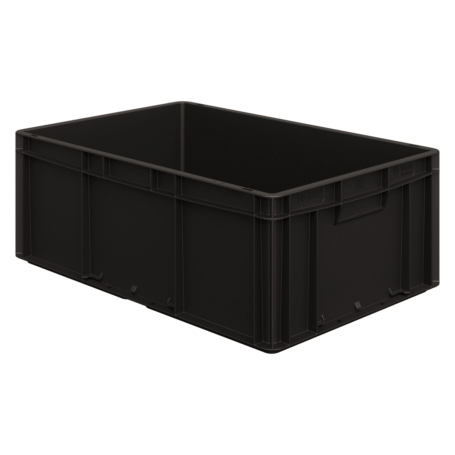 Евроконтейнер ЕС-6422.4 600х400х220 мм iPlast чёрный ЭКО с усиленным дном, закрытыми ручками