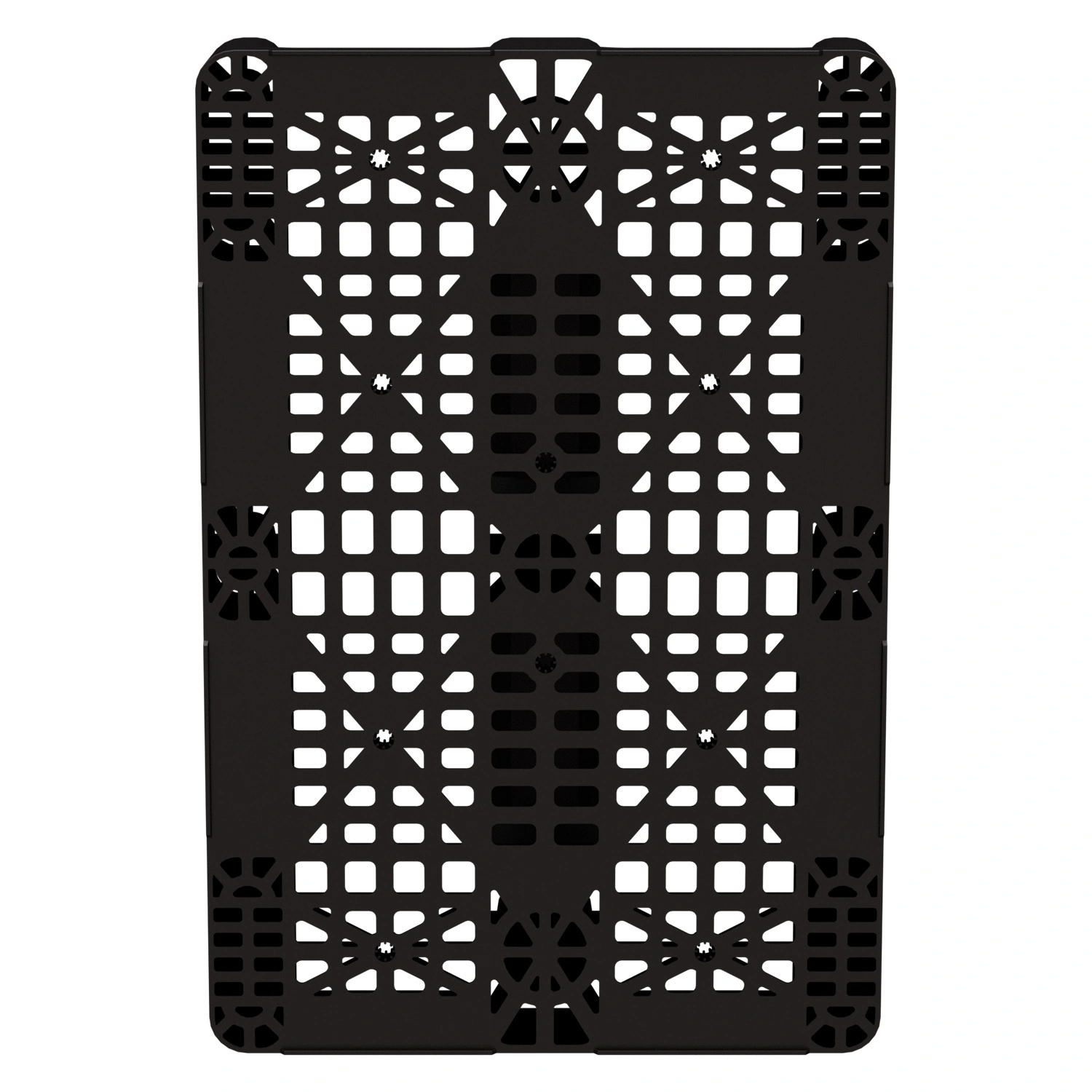 Пластиковый паллет 1200x800x150 мм iPlast чёрный перфорированный на 3 полозьях с бортиком