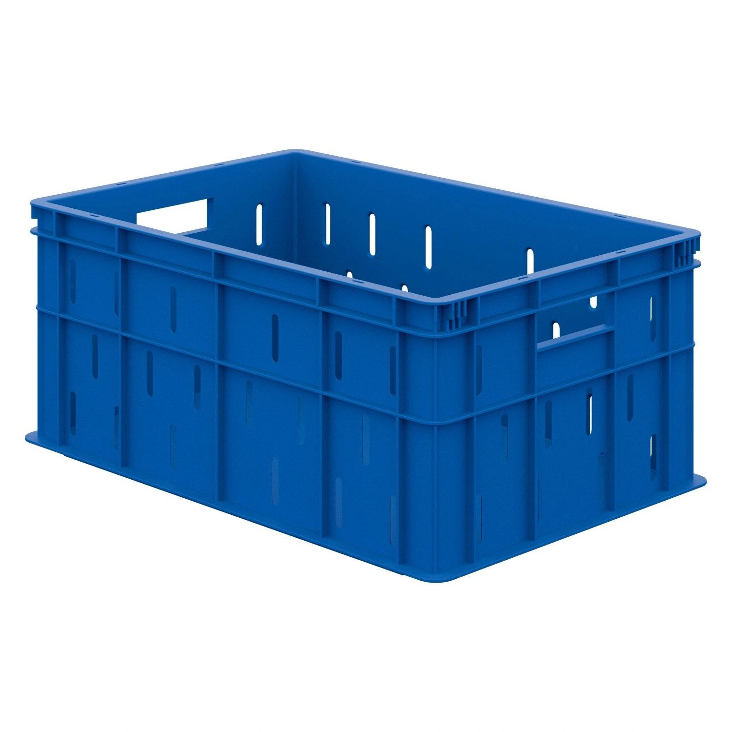 Пищевой ящик универсальный 600х400х259 мм iPlast синий ЭКО с перфорированными стенками и сплошным дном