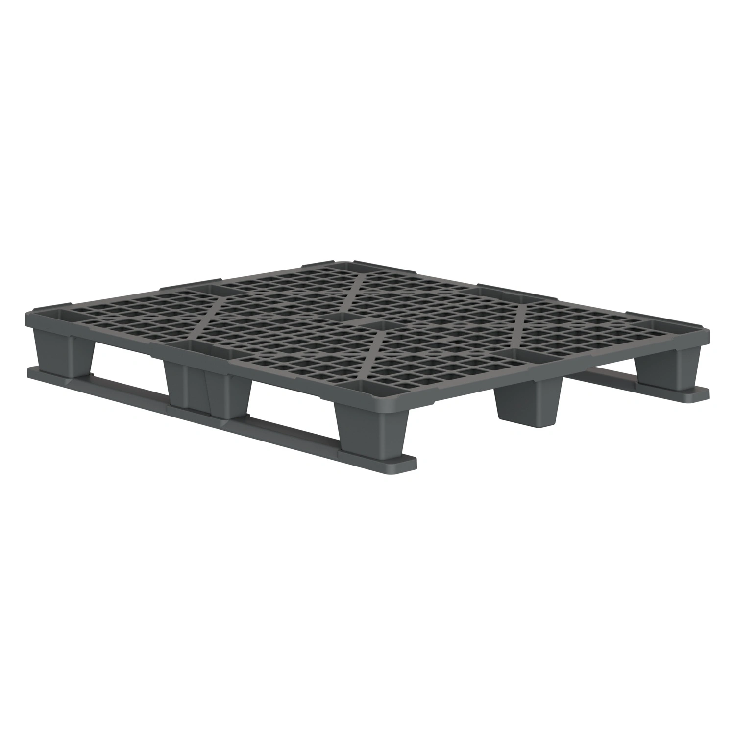 Пластиковый паллет 1200x1000x145 мм iPlast серый перфорированный на 2 полозьях с бортиком