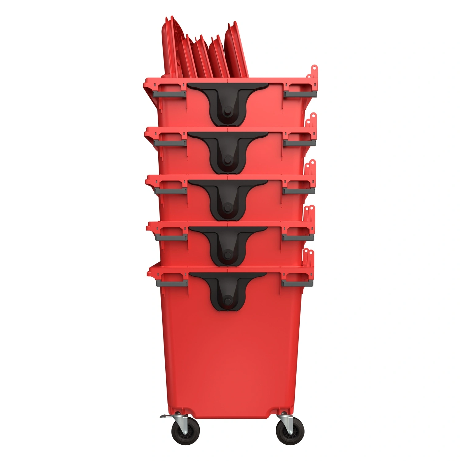 Мусорный контейнер 1100 л iPlast красный 4-колёсный с красной крышкой без педали