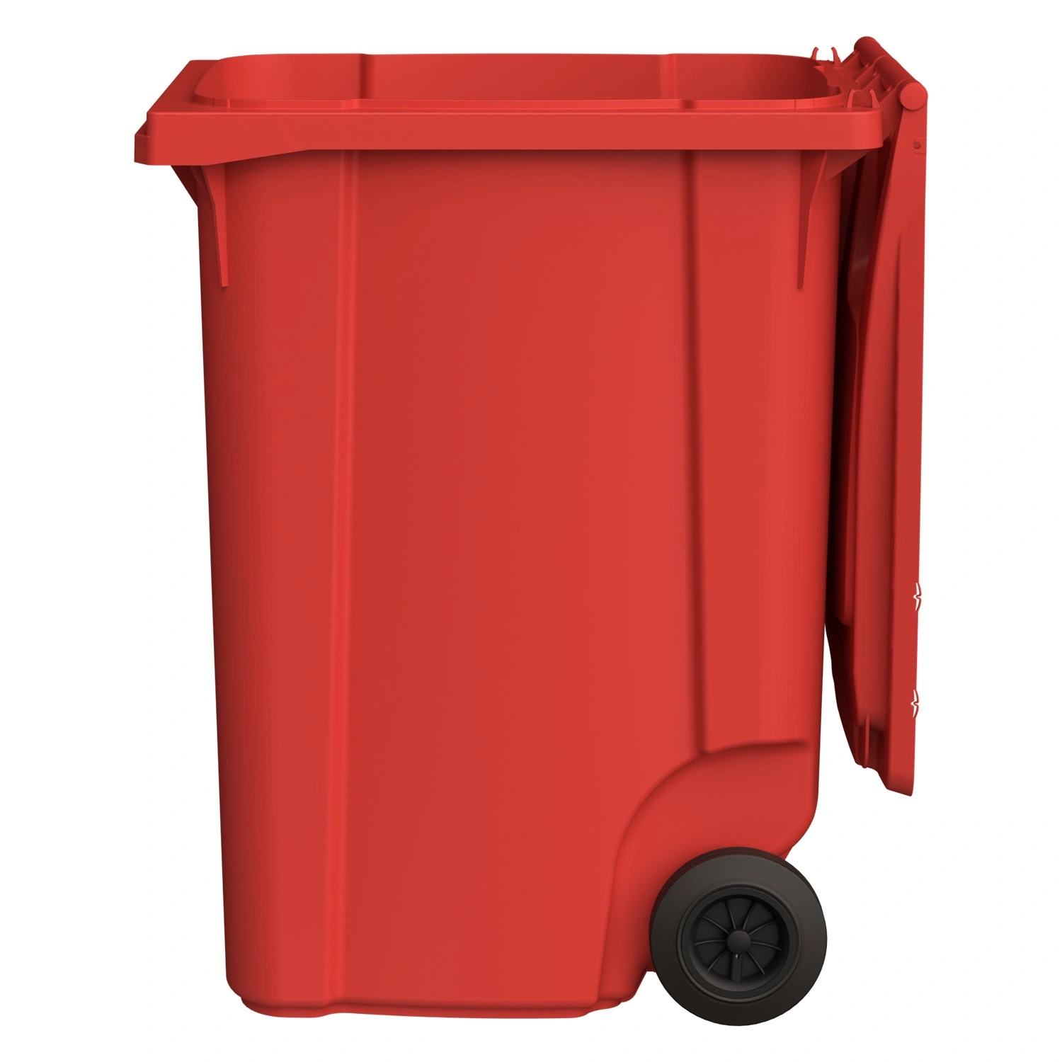 Мусорный контейнер 360 л iPlast красный 2-колёсный (д. 200 мм) с красной крышкой