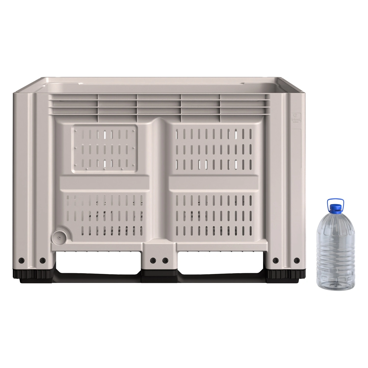 Большой контейнер 1200x1000x780 мм iPlast iBOX светло-серый c перфорированными стенками и дном, на полозьях