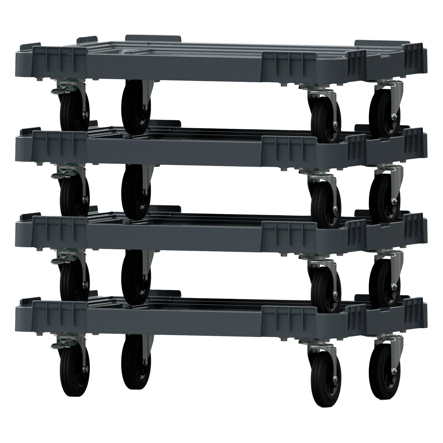 Складская тележка 620х420х185 мм iPlast серая 4-колёсная (2 колеса с тормозом)