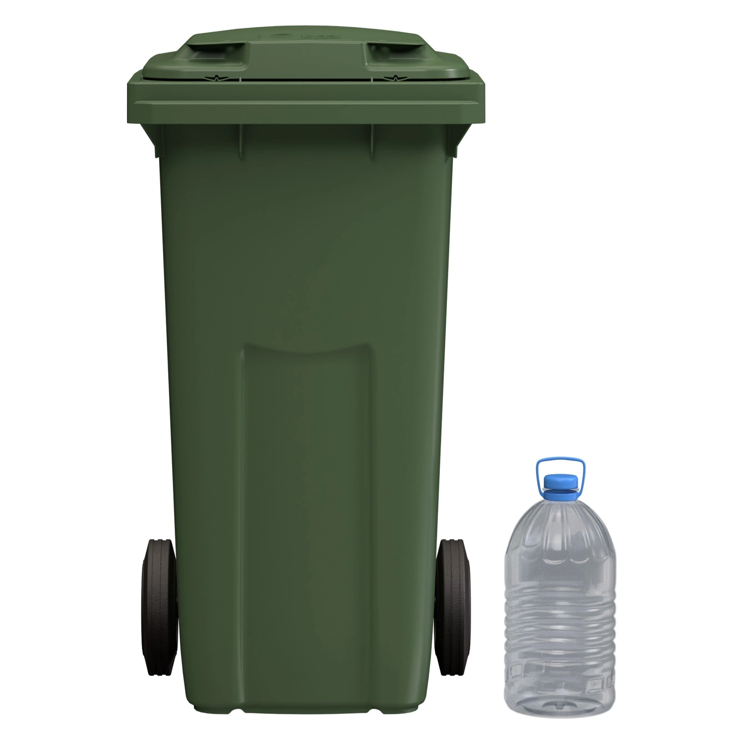 Мусорный контейнер 120 л iPlast зелёный 2-колёсный (д. 200 мм) с зелёной крышкой NEW (20.805)