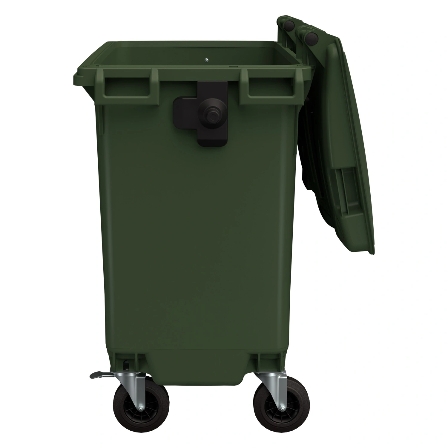 Мусорный контейнер 770 л iPlast зелёный 4-колёсный с зелёной крышкой и мини-крышкой