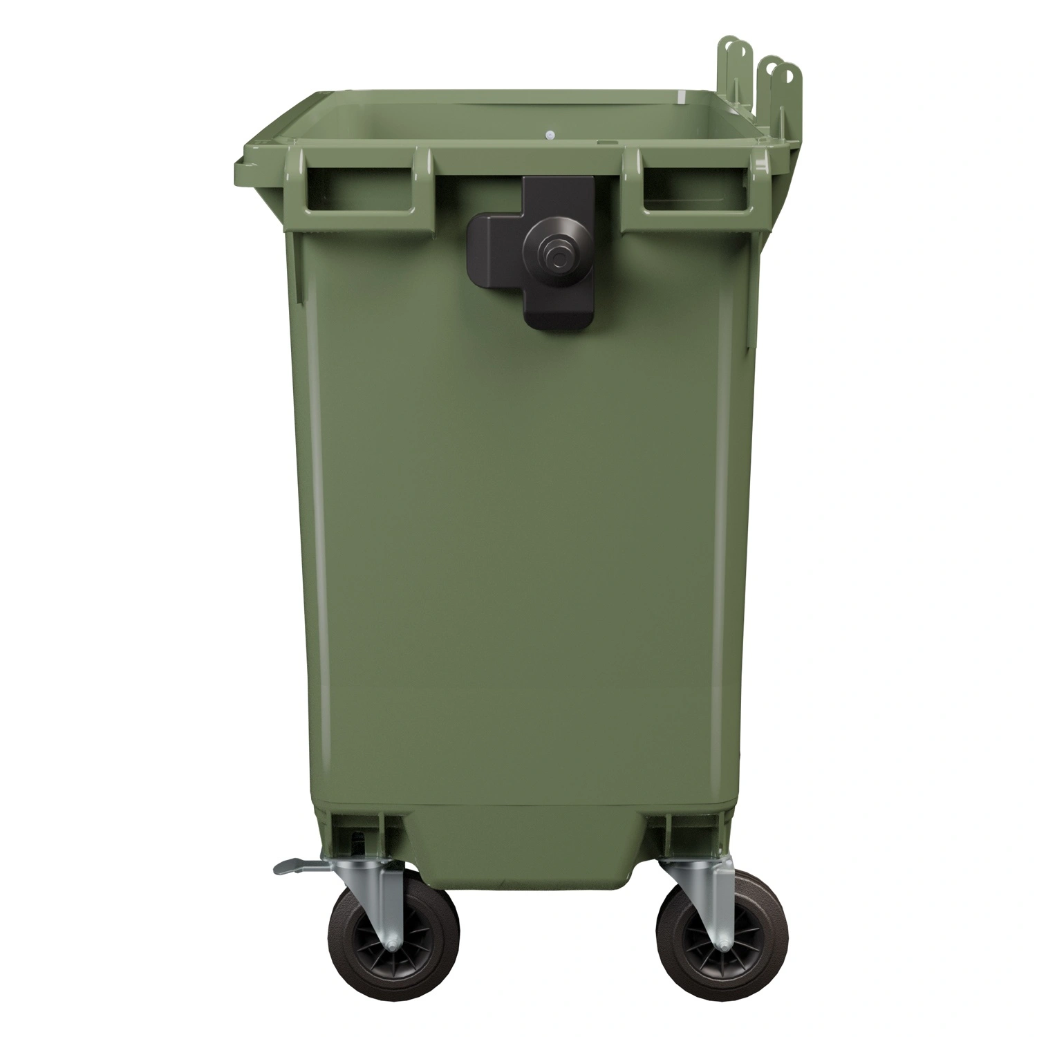 Мусорный бак (боди) мусорного контейнера 770 л iPlast зелёный 4-колёсный с цапфами и заглушкой